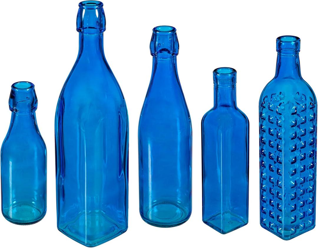 Evergreen Garden Glass Bottles for Bottle Tree, Wine Bottles for Decorativation Indoor Outdoor Wedding Christmas Party Decor (Blue, Set of 5)