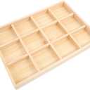 Yardwe Wooden Jewelry Tray, 12-Compartment Light Brown Wood Storage Organizer for Rings, Earrings, Beads, and Accessories, 13.77 X 9.44 X 1.37 Inches