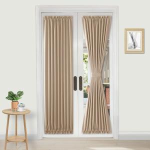 DWCN French Door Curtains  Rod Pocket Thermal Blackout Curtain for Doors with Glass Window, Kitchen and Patio Doors for Privacy, 25 X 80 Inches Long, 1 Curtain Panel with Tieback, Beige