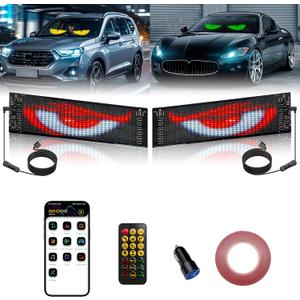 2PCS LED Eyes for Car Windshield, 13.7"x4" Devil Eyes Light for Cars, Programmable Soft Screen LED Sign with APP Control and Remote Controller