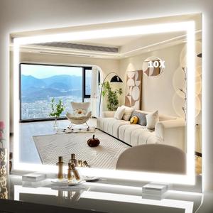 ROLOVE 38"x28" Inch Large Lighted Vanity Mirror, 3-Color Lighting & Dimmable Modes, LED Makeup Mirror for Bathroom/Dressing Room (Wall/Tabletop Mount, White)