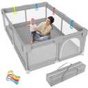 Baby Playpen, 71"x59" Extra Large Playpen for Babies and Toddlers Playards with Zipper Gate, Safety Baby Play Pen with Soft Breathable Mesh Indoor & Outdoor Kids Activity Center (71x59 Inch)