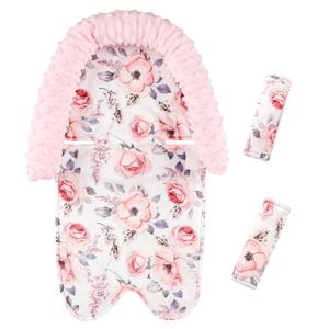 Baby Head Support and Strap Cover for Car Seat, Mink Infant Car seat Headrest for Girls, Newborn Car Seat Insert Cushion for Strollers, Pink Floral