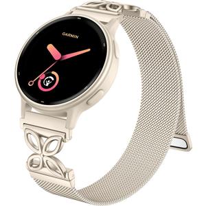 20mm Watch Band Compatible with Garmin Vivoactive 6 Watch Bands/Vivoactive 5/3, Floral Soft Metal Magnetic Mesh Strap for Garmin Watch Band Venu Sq 2/2 Plus Smartwatch Women, Starlight