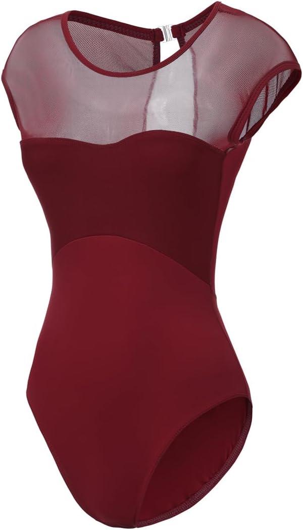 Women Short Sleeve Ballet Leotards for Adult Dance Gymnastics Bodysuit, S