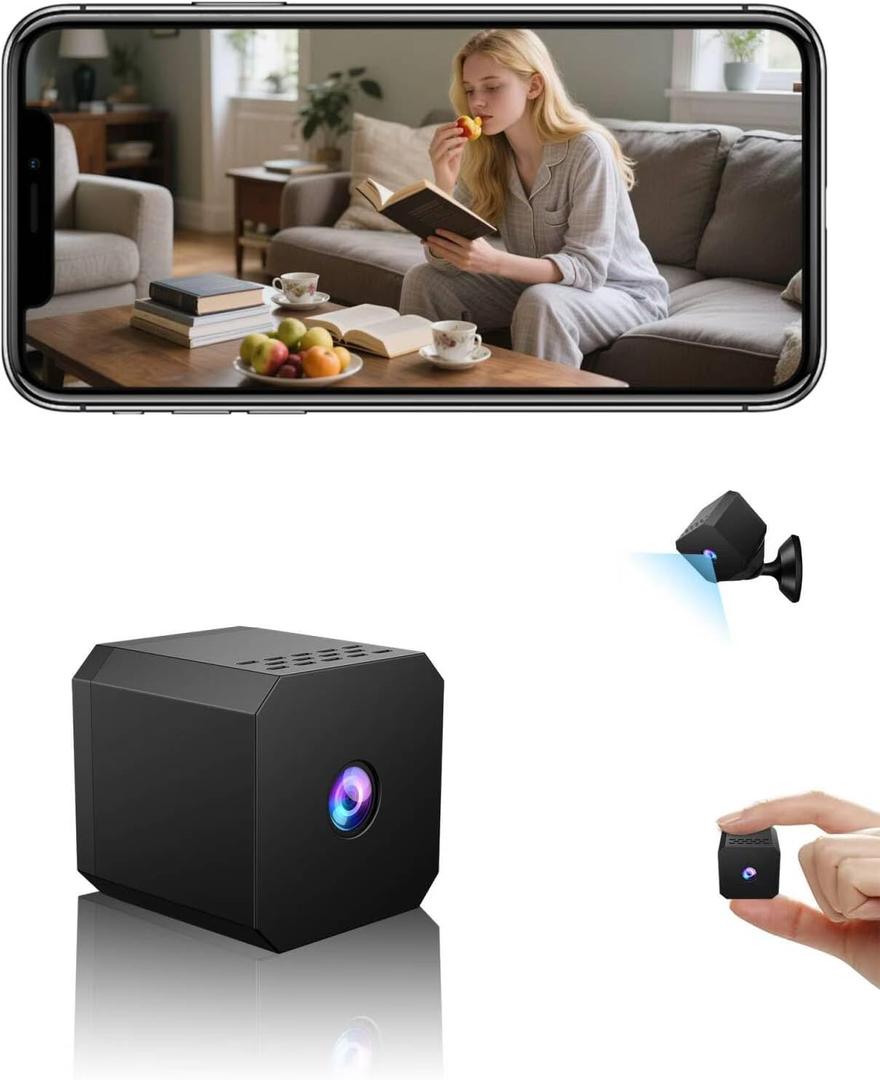 Mini Camera Wireless - 1080p WiFi Nanny Cam with Night Vision, Custom Motion Zones, Bluetooth Easy Setup, Small Home Security Cameras for Baby, Pet Monitor, Home/Indoor