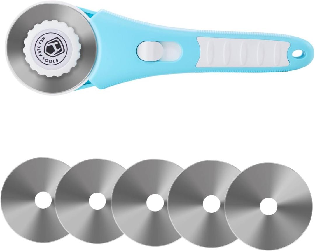 60mm Rotary Cutter with 5pcs Extra Blades, Bearing Design Rolling Cutter with Safety Lock for Fabric, Leather, Crafting, Sewing, Quilting, Fabric Rotary Cutter Perfect for Left & Right Hand (Blue)