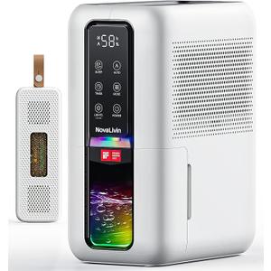 Dehumidifier for Home, Dehumidifiers for Bathroom, Bedroom, Living room, Closet with 68 OZ Water Tank, Moisture Absorbers, Auto Shut Off, Auto Humidity Control, 7 Colors LED Light, Black and White