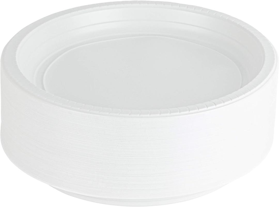 PLASTICPRO Round Plastic Plates Microwaveable, Disposable, White, Dinnerware (400, 10" Inch Plates)