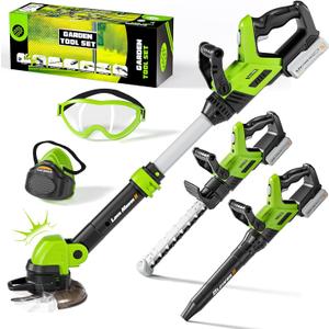 Kids Tool Set, 3-IN-1 Toddler Power Garden Tools with Sounds & Lights, Volume+/-, Toy Weed Wacker, Leaf Blower & Hedge Trimmer, Outdoor Play Toy Tools, Christmas Birthday Gifts for Boys 3 4 5 6 7 8+, Small