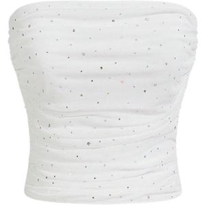 Floerns Women's Rhinestone Sleeveless Bandeau Party Corset Strapless Tube Top (White)