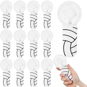 12 Pcs Mini Portable Volleyball Fan Bulk Small Personal Handheld Fan with Lanyard for Team Gift Game Outdoor Sport Party Favors, Battery Not Include(White and Black)