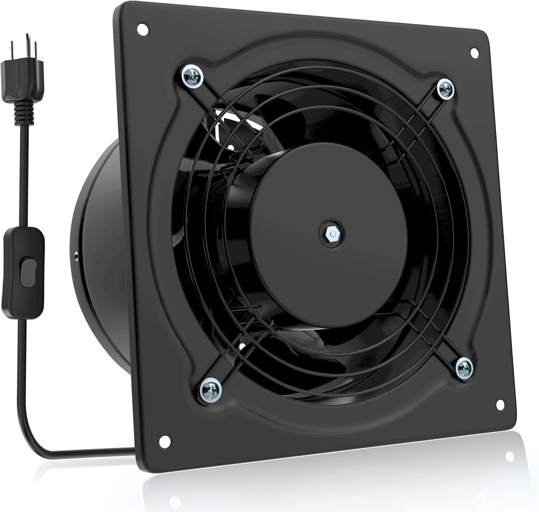HG Power 6 Inch Exhaust Fan, 308CFM Wall Exhaust Fan for Kitchen, Metal Extractor Fan for Attic, Garage, Window Ventilation, HVAC System, 6 inch with Switch, (Black)