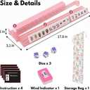Pink Mahjong Racks with Pushers Set of 4, 18 inches Travel Acrylic Mahjong Tiles Racks with Bag, Mahjongs Cards, Dices, Wind Indicator, American Mahjongs Set Accessories, Gifts and Supplies, Large