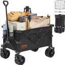 VEVOR 330lbs Collapsible Folding Wagon Cart, 220L Heavy Duty Foldable Beach Wagon with Big Wheels for Sand, Portable Outdoor Utility Garden Cart with All Terrain Wheels and Drink Holder