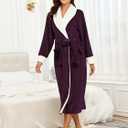RONGTAI Women's Fleece Shawl Collar Bathrobe Plush Soft Long Spa Robe Lightweight Fluffy Cozy Shower Bathrobe (2XL, Dark Purple) (XXL)