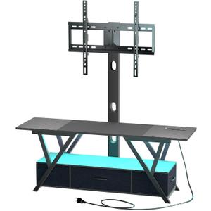 Swivel TV Stand with Mount and Power Outlet, Entirement Center, Black TV Console Table