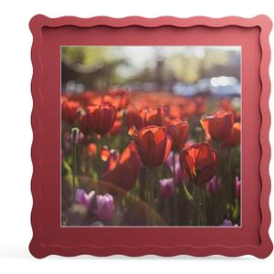 12x12 Picture Frame with Mat for 10x10, Wavy Edge Wooden Real Glass Photo Frame for Wall Hanging, Red, 1 Pack