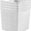 Curver Jute Decorative Plastic Organization and Storage Basket Perfect Bins for Home Office, Closet Shelves, Kitchen Pantry and All Bedroom Essentials, White, Large Cube, Set of 4
