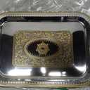 Rtteri 1 Pcs Gold Serving Trays with Handles Rectangle Stainless Steel Metal Plate 16.1" x 11.4" mirror Tray for Cake Cookies Snacks Desserts Fruit Ottoman Coffee Table Room Whiskey Table Decor