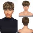 PEACOCO Pixie Cut Wig Human Hair Short Wigs for Black Women Natural Straight Glueless Pixie Wig with Bangs Layered Virgin Short Wigs for Women Blond 4/27#
