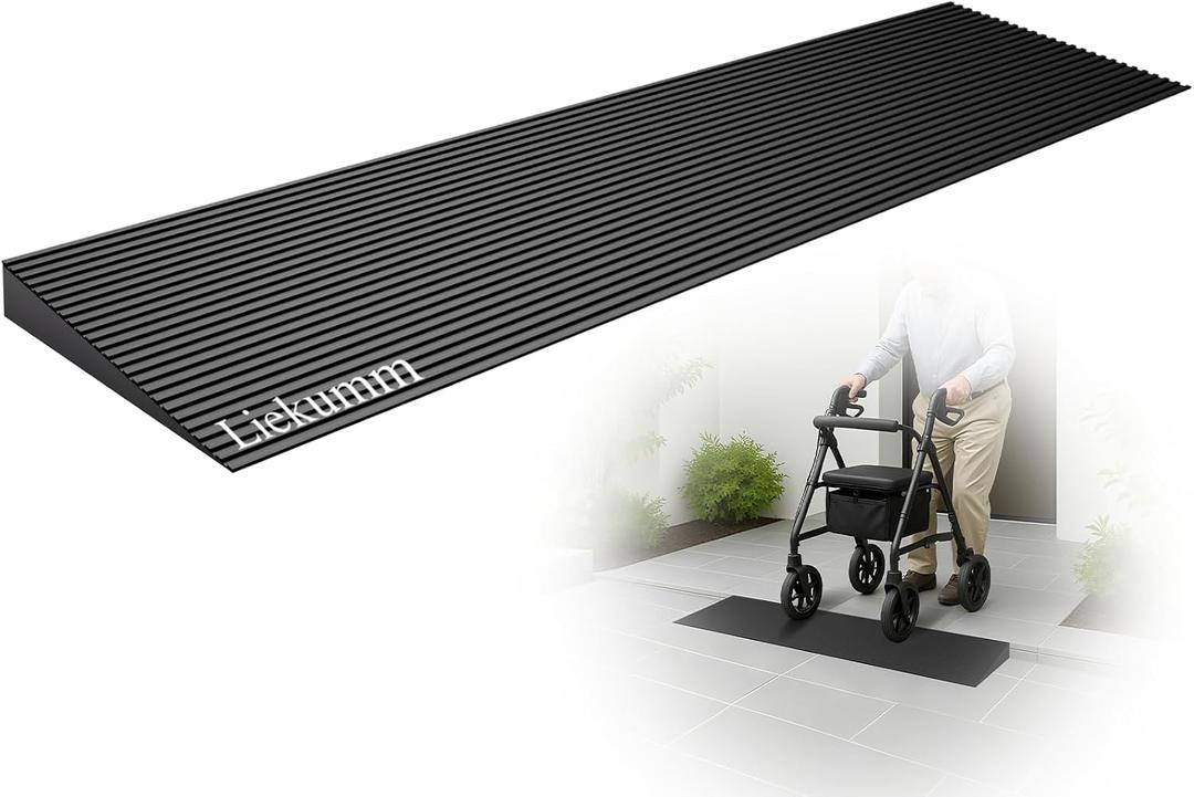 LIEKUMM 1.2" Rise Rubber Threshold Ramp for Doorways & Home Steps, 2500 lbs Heavy Duty Wheelchair Door Ramp, Non-Slip Indoor Outdoor Transition, 35.5" Wide, Cuttable