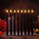 Enhon 8 Pieces Halloween Black Flameless Taper Candles 10 Inch LED Battery Operated Flickering Candles for Halloween Wedding Christmas Dinner Church Spell Holiday Advent Rituals