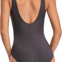 Womens One Piece Swimsuit Scoop Open Back Athletic Training Swimwear Color Block Sport Bathing Suit (Blue, M)