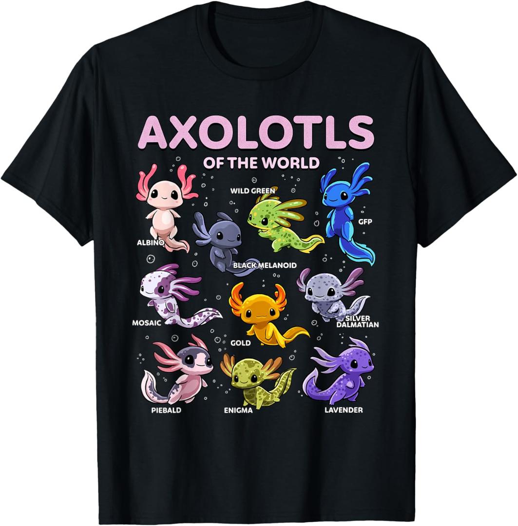Axolotl Kawaii Axolotls of The World Axolotl Animals T-Shirt, Black, Small