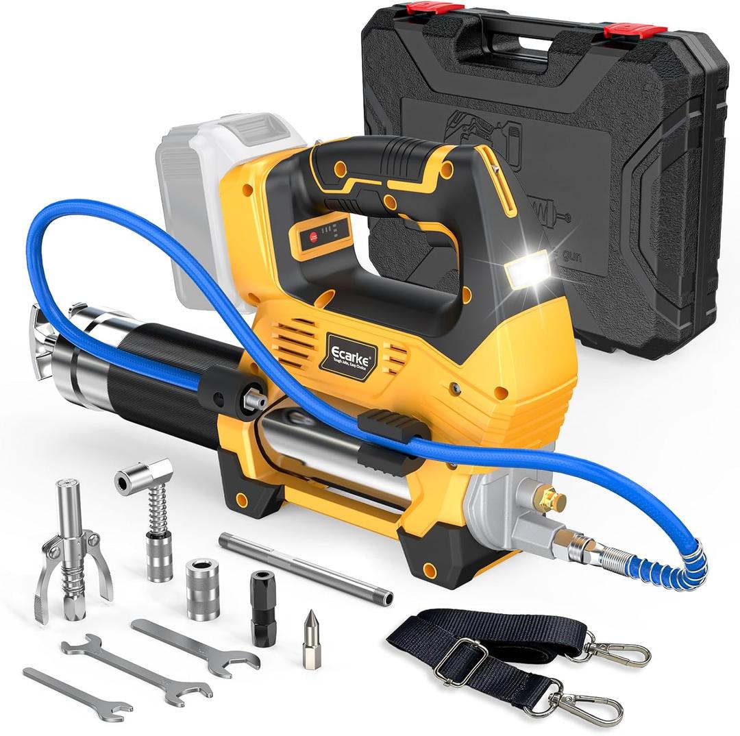Ecarke Cordless Grease Gun, Compatible with DeWalt 20V Battery (Bare Tool), 3Speed Adjustable Flow, 12,000 PSI Max, 39 Hose, Works with Bulk & Cartridge Grease, for Farm/Truck/Construction
