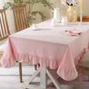 JadeRich Solid Color Ruffled Tablecloth Cotton Rectangular Square Table Cover Decoration for Kitchen Dinning (55" x 55" (Square), Pink)