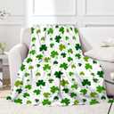 JOOCAR Flannel Throw Blanket St Patricks Day Lucky Spring Green Clover Shamrock Cozy&Soft Plush Blankets for Bed Couch Living Room Sofa Chair (40x50 Inch, 12)