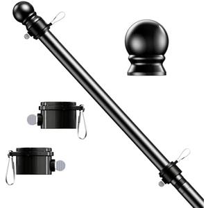 hogardeck 5 FT Black Flag Pole, Tangle Free Spinning Stainless Steel Flagpole, Suitable for 3x5 Heavy Garden Flag 1" Dia Flag Pole for House, Wall-Mounted (Without Bracket)