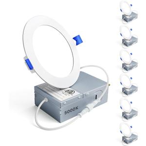 Ensenior 6 Pack 4 Inch LED Recessed Light, Dimmable, 5000K Daylight, 750LM High Brightness, 9W 120V, Damp Rated, Ultra-Thin Canless Wafer Ceiling Light - ETL & FCC & IC