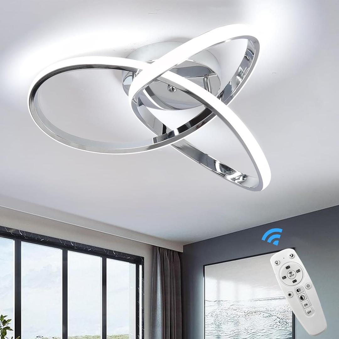 CANEOE Modern Ceiling Light Fixtures,42W Dimmable Flush Mount Led Ceiling Light with Remote Control, Creative Design Close to Ceiling Light for Bedroom Kitchen Living Dining Room Office (Chrome)