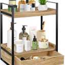 Ukonvi 2Tier Bathroom Organizer Countertop with Drawer, Wood Counter Shelf for Storage, Vanity Tray for Organization and Decor, Countertop Organizer for Bathroom, Kitchen, Office (Brown)