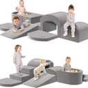 Indoor Toddler Climbing Toys with Foam Ball Pit, 7-Piece Foam Climbing Blocks for Toddlers, Inside Crawling & Sliding Soft Play Set for Toddlers (Grey Dark)