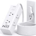 One Beat 10Ft Extension Cord with Multiple Outlets, Flat Plug Power Strip Surge Protector with 10 Ft Long Cord,6 Outlet 4 USB Ports (2USB C),Multi Outlet Wall Plug for Travel, College, Dorm Essentials (White)