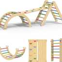 Pikler Triangle Set, 7 in 1 Foldable Climbing Toys Set for Kids, Baby Jungle Gym with Ramp & Arch, Wooden Montessori Climbing Set Indoor for Toddler (Colorful)