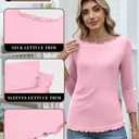 Ficerd 3 Pack Women's 3/4 Sleeve Lettuce Trim Tight Tops Boat Neck T Shirts Slim Fit Casual Fitted Basic Tees(Black, White, Pink,XX-Large)