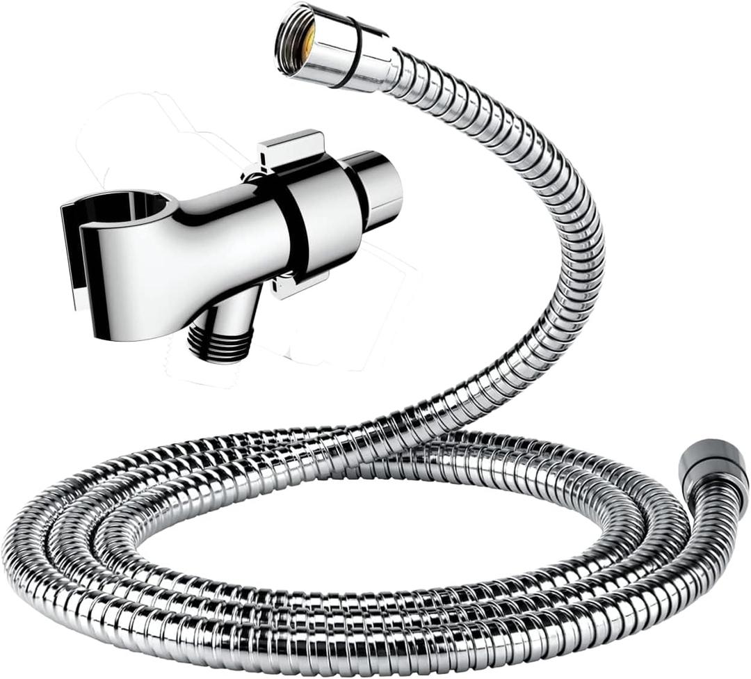 Shower Hose & Holder for Handhelds, 79" Extra Long Shower Hose, Built-in Explosion-Proof Braided Mesh Anti-leakage, 304 Stainless Steel Chrome Plated, with Shower Head Holder (chrome)