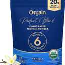 Orgain Organic Vegan Perfect Blend Protein Powder, 20g Clean Plant Protein, 6 Ingredients, <1g Sugar, Gluten Free, Non-GMO; No Artificial Flavors, Stevia Extract, Dairy or Soy Ingredients- Vanilla (EXP 07/03/26)