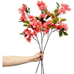 Silk Flowers with Stems,Bougainvillea Artificial Flowers,Long Stem Artificial Flowers for Home Wedding Centerpiece Table Decorations (3, Pink)