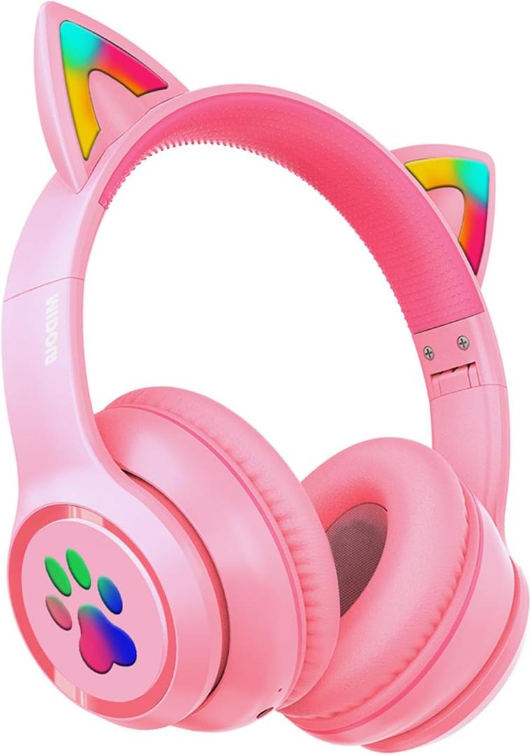 MIDOLA Kids Headphones Cat Ear Wireless Bluetooth 5.3 60H Over Ear, 8H with Led Light Foldable Headset with Aux 3.5mm Mic for Travel Pad Tablet Pink MIDOLA Kids Headphones Cat Ear Wireless Bluetooth 5.3 60H Over Ear, 8H with Led Light Foldable Headset with Aux 3.5mm Mic for Travel Pad Tablet Pink