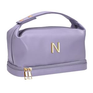 Engagement Gifts, Initial Large Makeup Bag, Personalized Double Layer Cosmetic Bag with Makeup Brush Organizer, Waterproof, Large Capacity PU Leather Travel Toiletry Bag