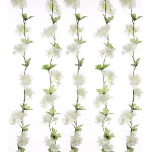 2Pcs Artificial Cherry Blossom Flower Garland Silk Fake Hanging Flower Vines for Home Wedding Decoration 7.2FT, White