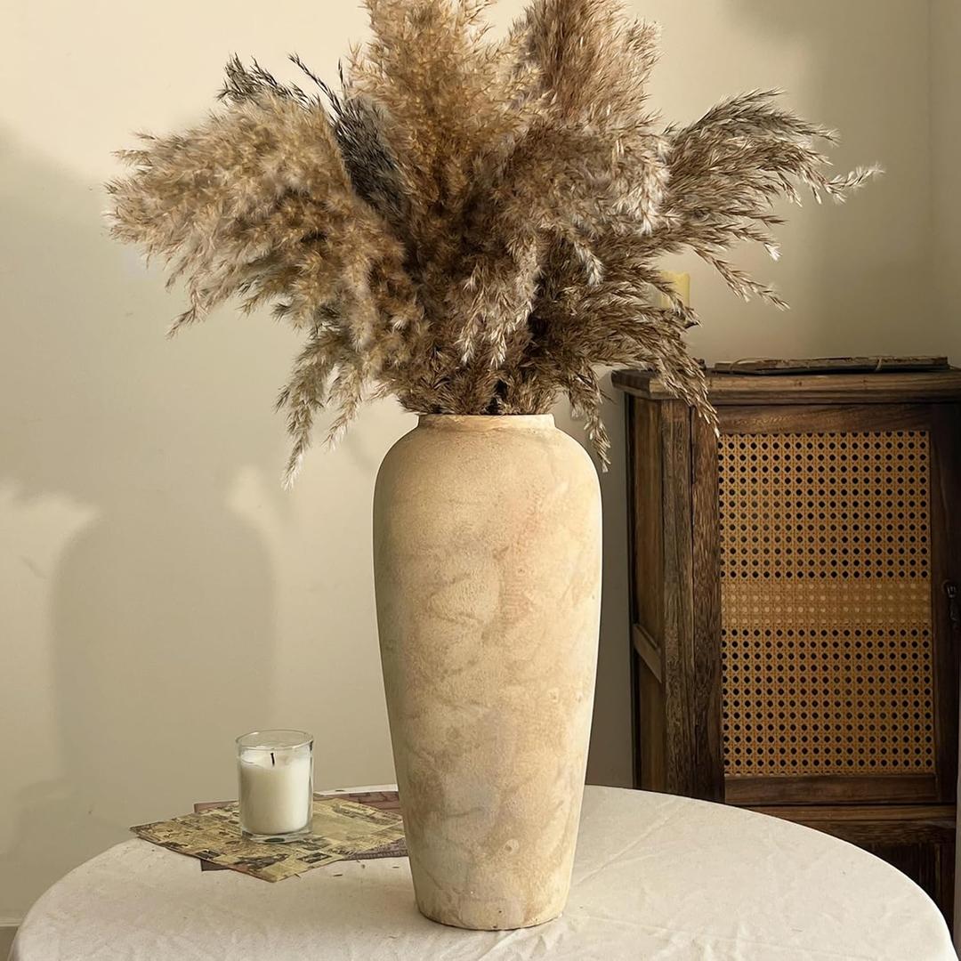 Ceramic Rustic Farmhouse Vase, 15 Inch Beige Flower Vases for Home Decor, Rustic Pottery Vase for Table Centerpieces & Living Room, Farmhouse Ceramic Vases for Entryway & Wedding Gifts
