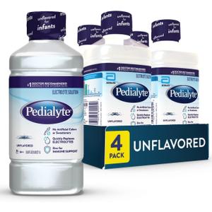 Pedialyte Electrolyte Drink, Hydration Drinks for Kids & Adults, Unflavored, 1 Liter, Pack of 4