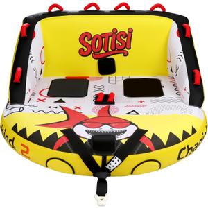 Towable Tube for Boating, 2 Person Sofa Style Inflatable Towable with Backrest, Heavy Duty Nylon Water Tow Tube with Quick Connect for Lake & Water Sports(Shark Sofa)