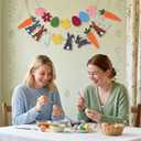 2Pcs Easter Decorations for Home, Party Hanging Spring Garland Decor, Colorful Felt Bunny and Carrot Wood Bead Banner for Mantel Fireplace Wall(Easter 2)